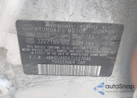 2007 Hyundai Elantra Gls/Limited/Se from USA, damaged, VIN KMHDU46D47U127646
